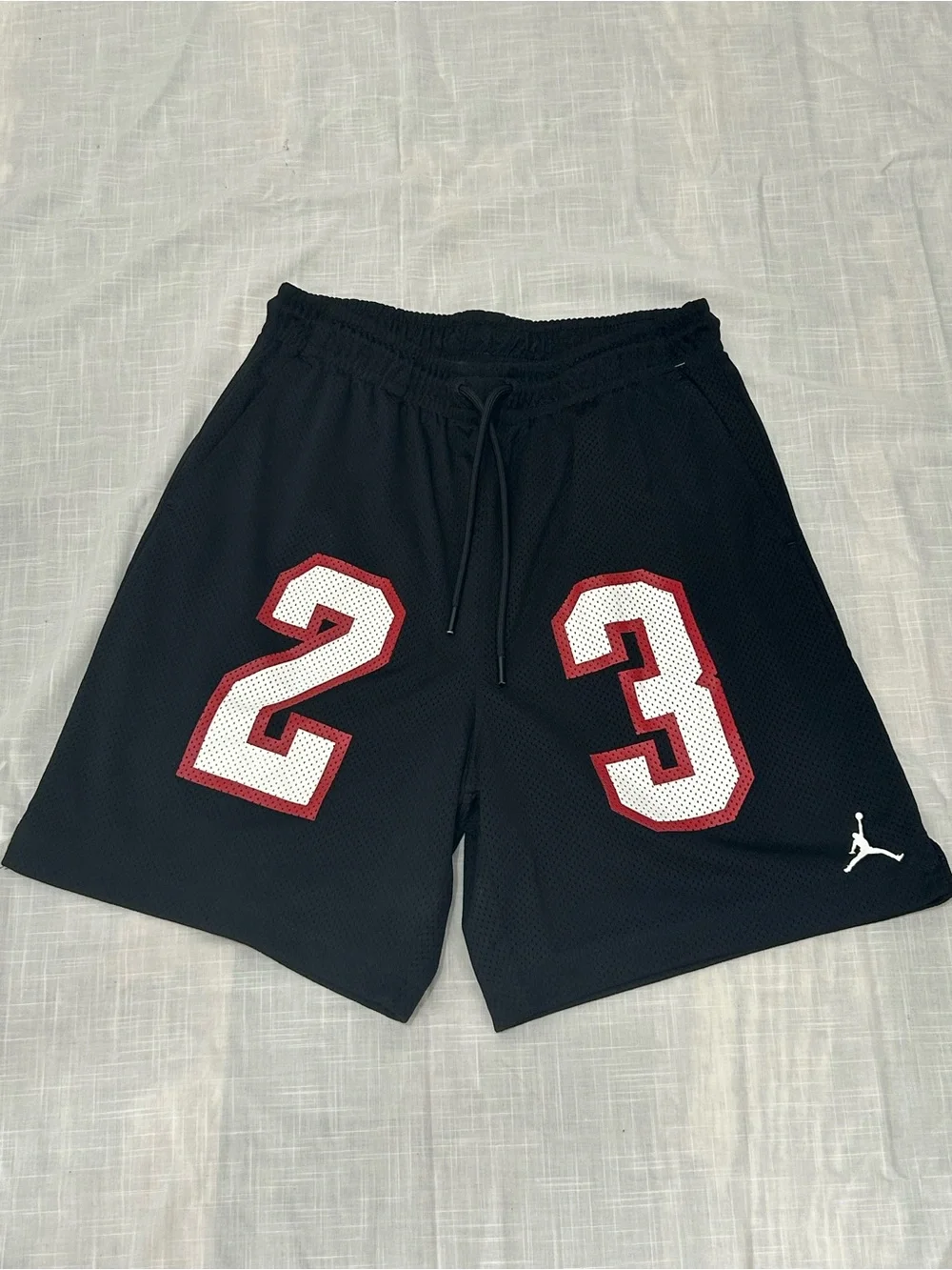 Jordan Black Mesh Basketball Shorts with Red and White Size L
